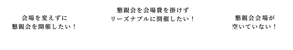 会場を変えずに懇親会を開催したい！　懇親会を会場費を掛けずリーズナブルに開催したい！　懇親会会場が空いていない！